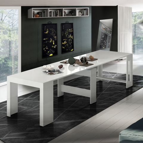 Mesa de jantar extensível em branco brilhante console de design de 90x51-300cm Pratika White Promoção