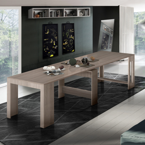 Mesa de jantar extensível com console de madeira de olmo de 90x51-300cm Pratika Pearl Promoção