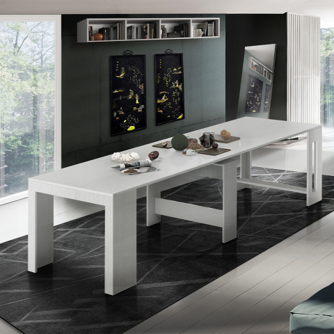 Mesa de jantar extensível com console de madeira branca de 90-300x51cm Pratika Larch