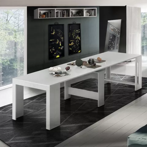 Mesa de jantar extensível com console de madeira branca de 90x51-300cm Pratika Larch Promoção