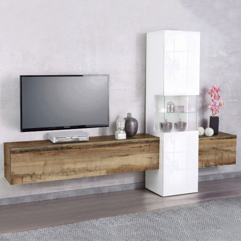 Estante módulo de parede móvel TV design madeira vitrina branco Incontro Light