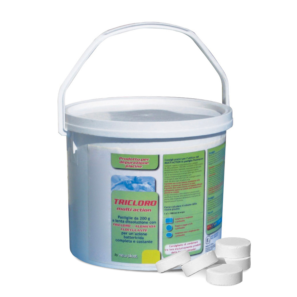 Trichloro Poolmaster multifunções 5 kg e 200 gr comprimidos para piscinas subterrâneas e subterrâneas