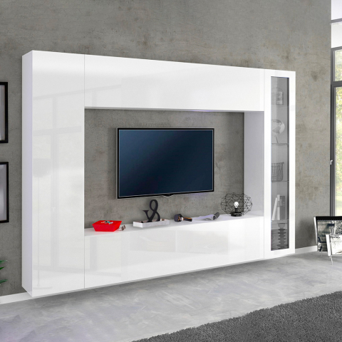 Estante modular branca brilhante móvel TV coluna vitrina módulo suspenso Joy Ledge