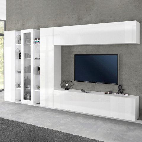 Estante modular branca brilhante móvel TV vitrina 2 colunas módulo suspenso Joy Wide