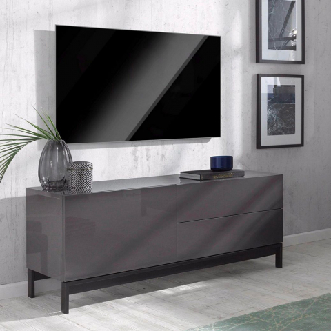 Móvel de TV design compartimento 2 gavetas antracite brilhante Metis Up Report Promoção