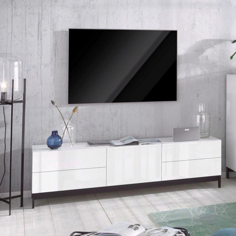 Móvel de TV sala de estar 170cm 4 gavetas branco brilhante Metis Living Up Promoção