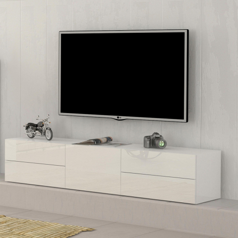 Móvel de TV branco brilhante design 170cm porta 4 gavetas Metis Living