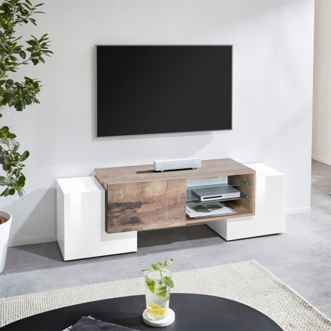 Móvel de TV 150cm design moderno 3 portas 2 prateleiras Pillon Acero M Promoção
