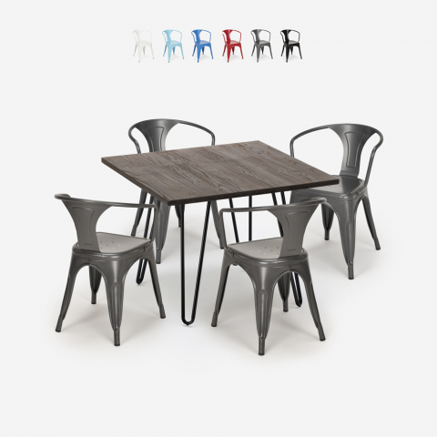 Conjunto de 4 Cadeiras c/Mesa 80x80cm Café ou Cozinha Reims Dark Promoção