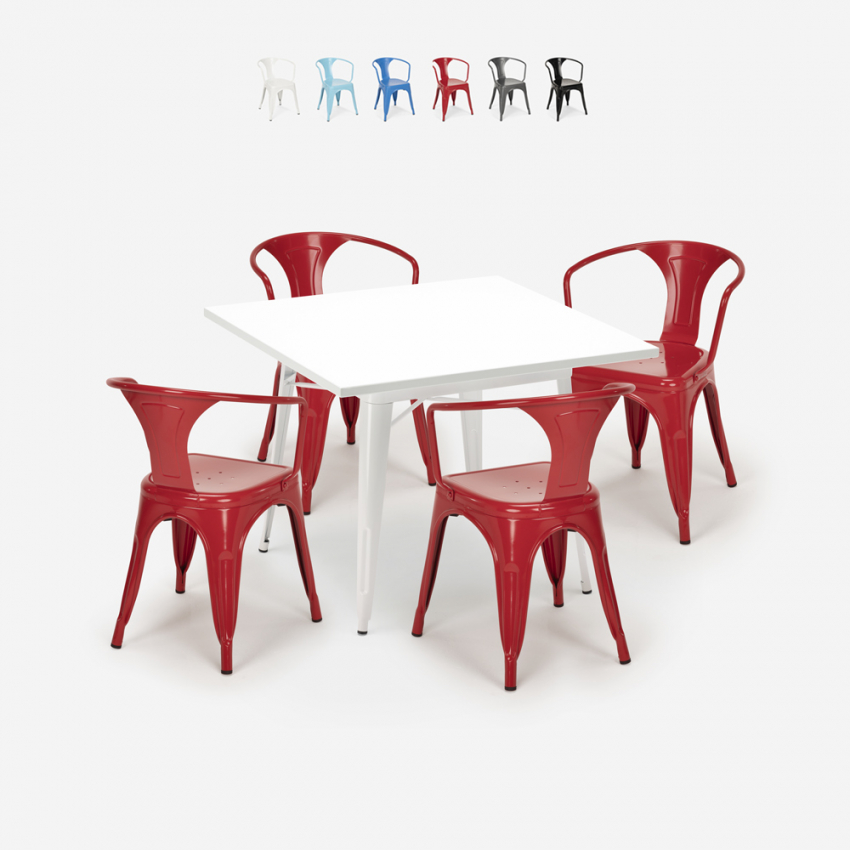 Conjunto de Mesa e 4 Cadeiras p/Cozinha ou Restaurante Aço 80x80cm Century White Catálogo