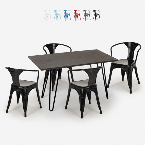 Conjunto cozinha restaurante mesa madeira 120x60cm 4 cadeiras estilo industrial tolix Wismar