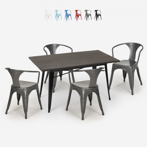 Conjunto design industrial mesa 120x60cm 4 cadeiras estilo tolix cozinha bar Caster