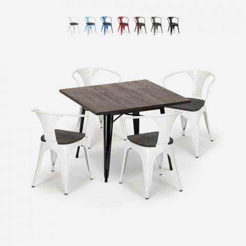 Conjunto de Mesa e 4 Cadeiras Resistente Uso intensivo Café Esplanada 80x80cm Hustle Wood Black Promoção