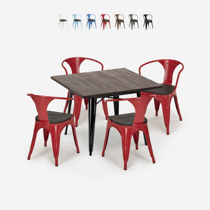 Conjunto de Mesa e 4 Cadeiras Resistente Uso intensivo Café Esplanada 80x80cm Hustle Wood Black Estoque Conjunto de Mesa e 4 Cadeiras Resistente Uso intensivo Café Esplanada 80x80cm Hustle Wood Black Estoque