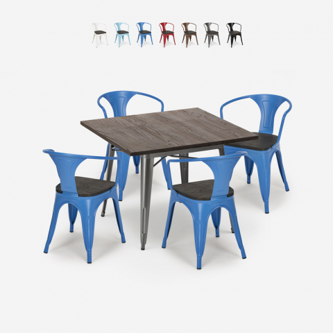 Conjunto de Mesa e 4 Cadeiras p/Cozinha 80x80cm Hustle Wood Promoção
