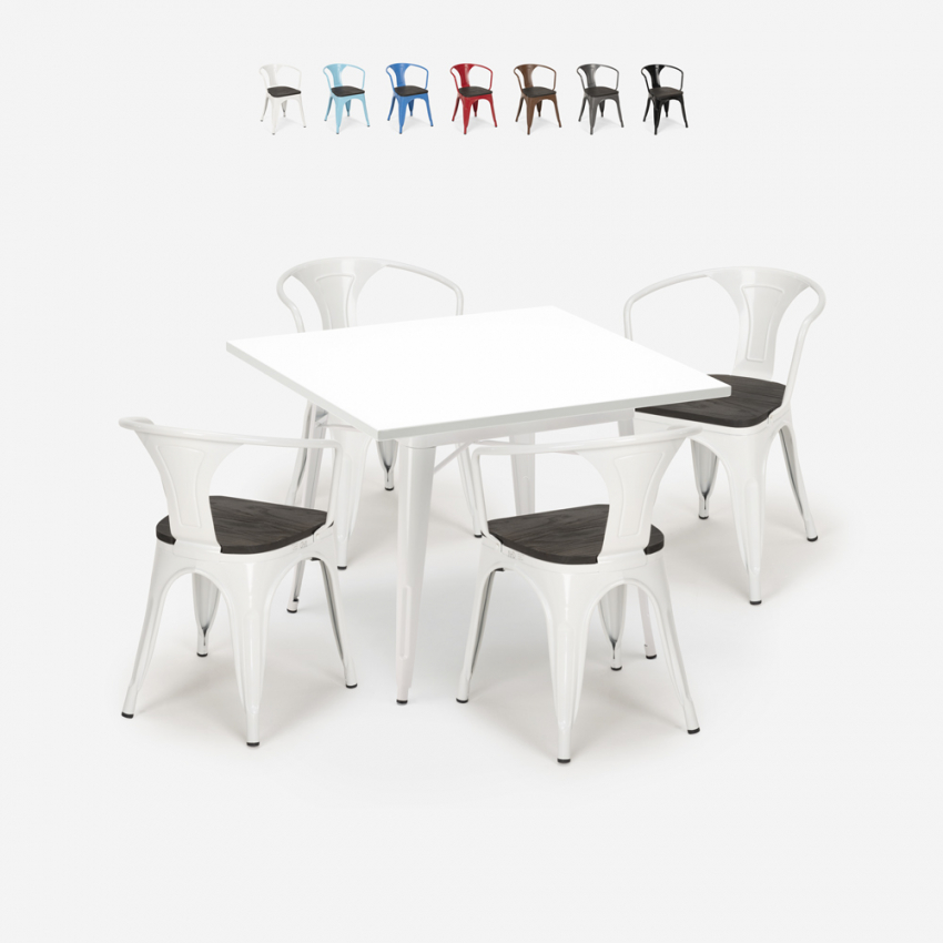 Conjunto de Mesa c/4 Cadeiras p/Café Esplanada Restaurante 80x80cm Century Wood White Oferta