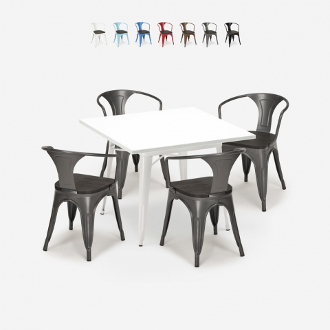 Conjunto de Mesa c/4 Cadeiras p/Café Esplanada Restaurante 80x80cm Century Wood White Promoção
