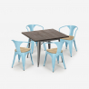 Conjunto de Mesa e 4 Cadeiras p/Cozinha e Café 80x80cm Madeira e Metal Hustle Top Light Estoque