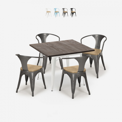 Conjunto de Mesa e 4 Cadeiras p/Cozinha Metal, 80x80cm, Hustle White Top Light Promoção