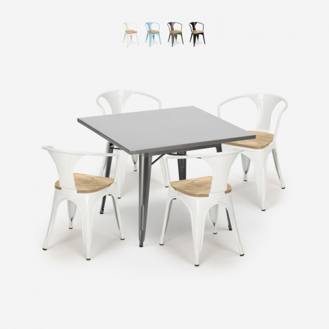 Conjunto de Mesa e 4 Cadeiras de Cozinha, Confortáveis, Empilháveis, 80x80cm, Century Top Light Promoção
