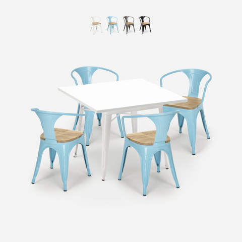 Conjunto de 4 Cadeiras e Mesa em Madeira e Metal, Branca, 80x80cm, Century White Top Light Promoção