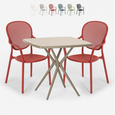 Conjunto 2 cadeiras mesa quadrada 70x70cm bege design interior exterior Lavett