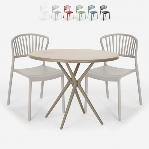 Set mesa redonda 80cm bege 2 cadeiras design moderno Gianum
