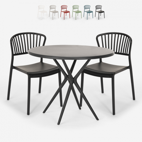 Set 2 cadeiras design moderno mesa redonda preta 80cm Gianum Dark
