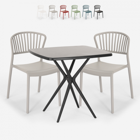 Conjunto 2 cadeiras mesa quadrada 70x70cm preta design exterior Magus Dark