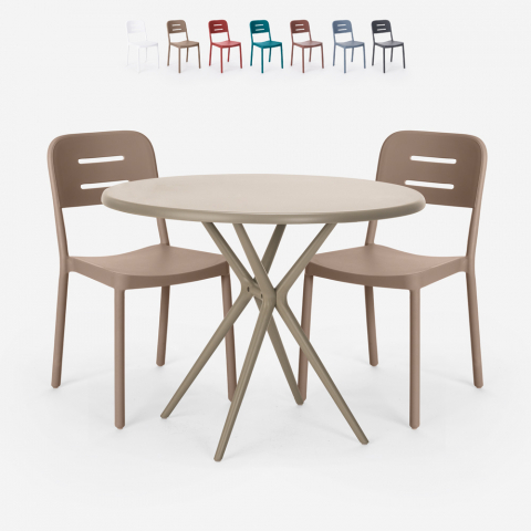 Conjunto 2 cadeiras propileno design mesa redonda 80x80cm bege Ipsum