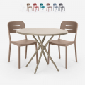 Conjunto de 2 Cadeiras c/Mesa Redonda 80x80cm Bege Ipsum Promoção