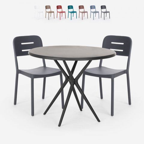 Set mesa redonda preta 80cm 2 cadeiras design moderno Ipsum Dark