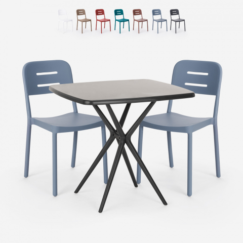 Conjunto de 2 Cadeiras Modernas c/Mesa Quadrada Preta 70x70cm Larum Dark Promoção