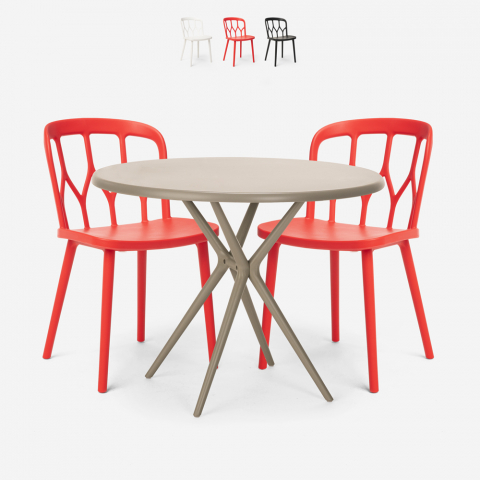 Conjunto 2 cadeiras propileno design mesa 80cm redonda bege Kento