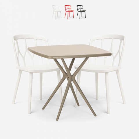 Set 2 cadeiras design moderno mesa quadrada 70x70cm bege Saiku