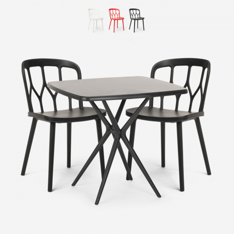 Conjunto de Mesa Quadrada Preta c/2 Cadeiras p/Exterior 70x70cm Saiku Dark Promoção