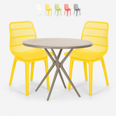 Set 2 cadeiras design moderno mesa redonda bege 80x80cm exterior Bardus