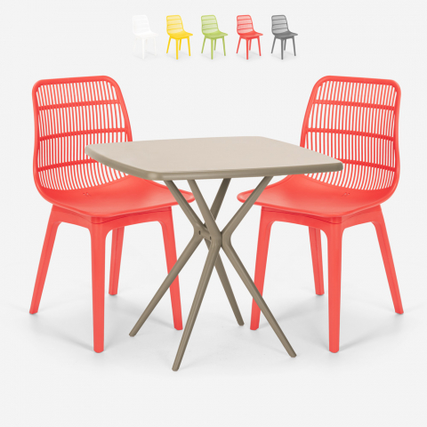 Set 2 cadeiras propileno mesa quadrada bege 70x70cm design Cevis