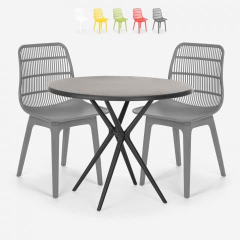 Conjunto mesa redonda 80cm preta 2 cadeiras propileno Bardus Dark
