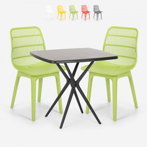 Conjunto mesa quadrada 70x70cm preta 2 cadeiras design moderno Cevis Dark
