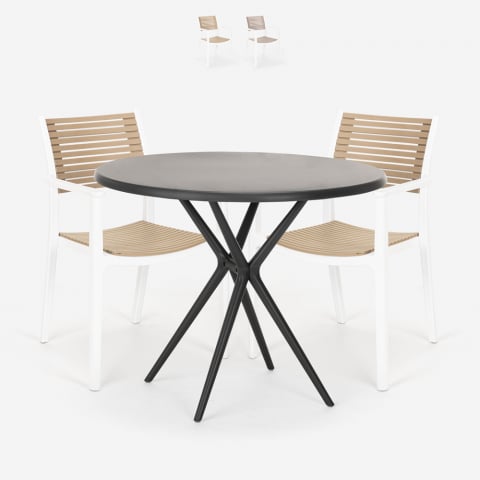 Conjunto de 2 Cadeiras Modernas c/Mesa Preta Redonda, 80cm, Fisher Dark Promoção