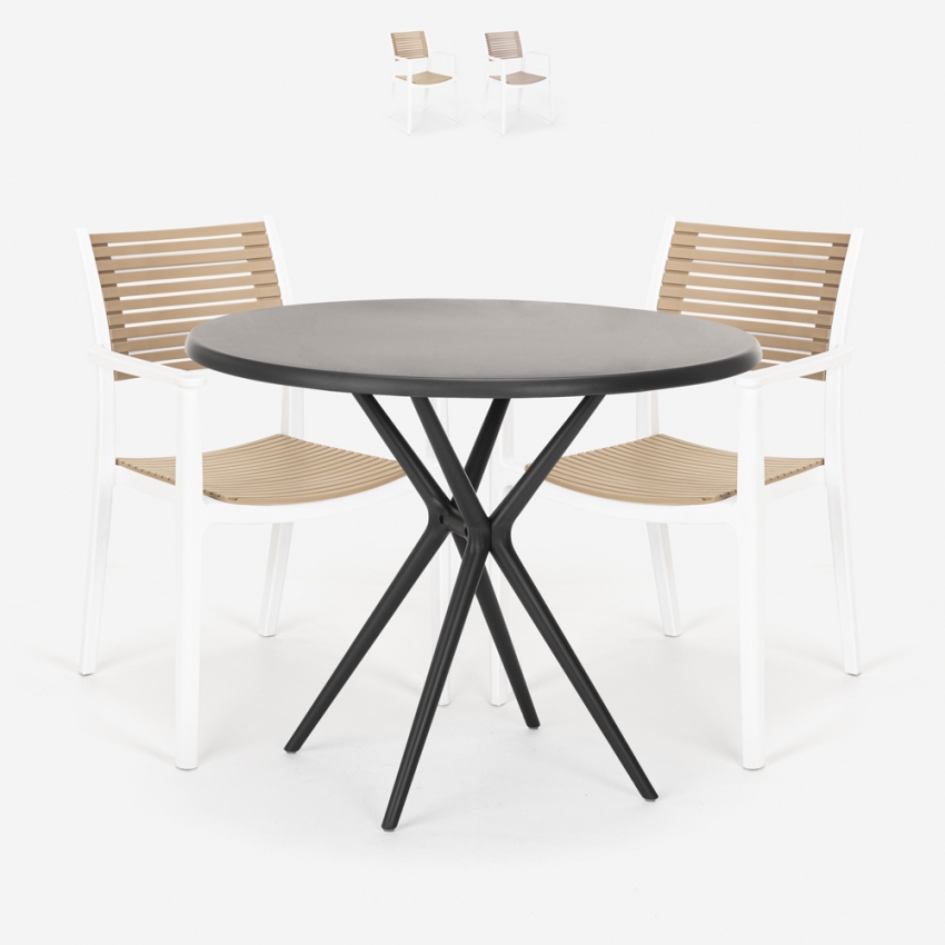 Conjunto de 2 Cadeiras Modernas c/Mesa Preta Redonda 80cm Fisher Dark Promoção