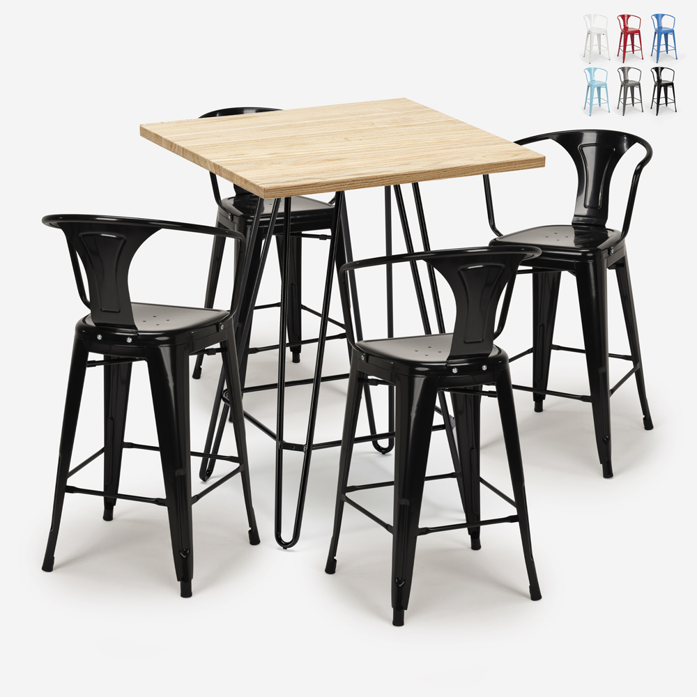 Conjunto Mesa e 4 Cadeiras p/Cozinha Café Bar Restaurante 60x60cm Mason