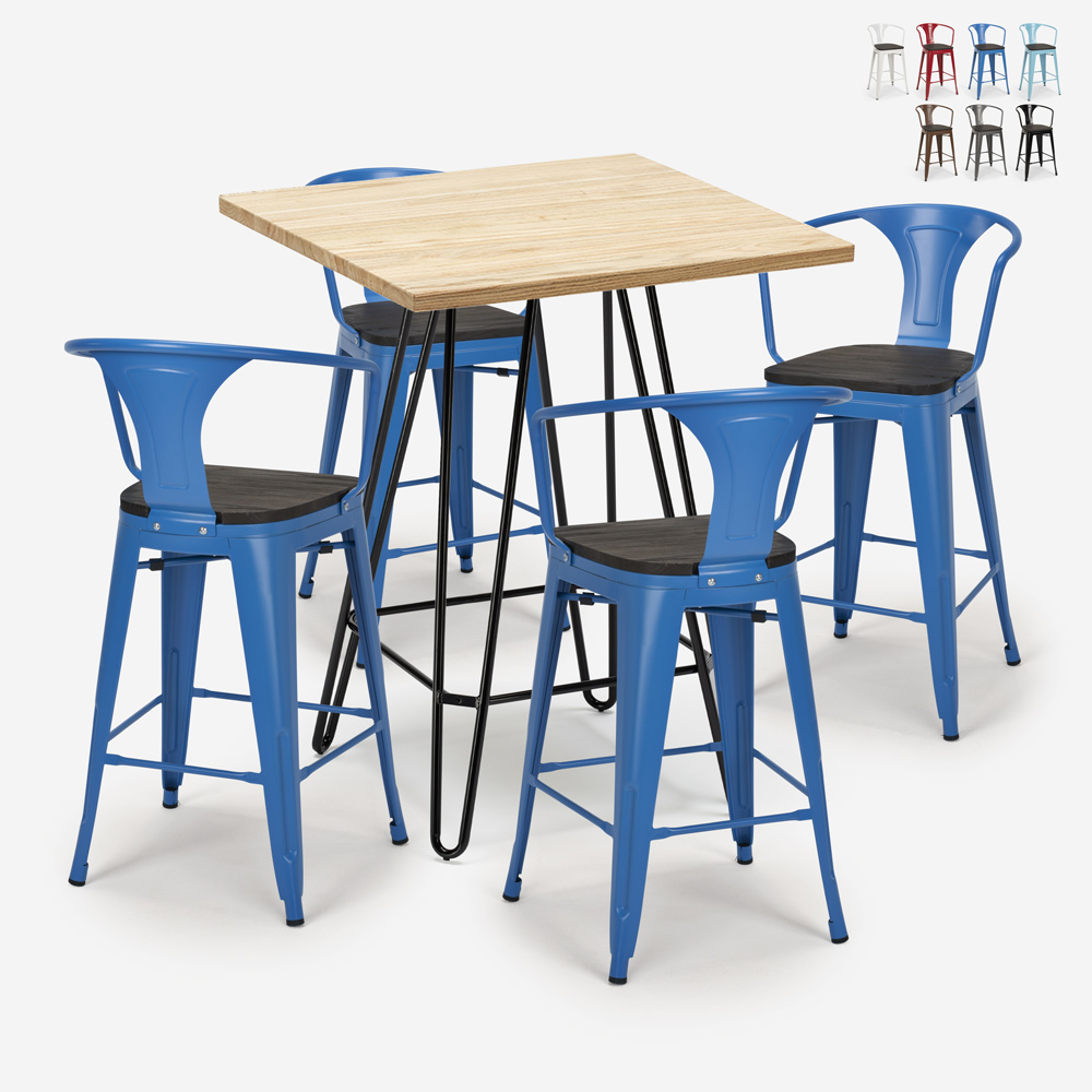 Conjunto 4 Bancos c/Mesa p/Café Esplanada Restaurante 60x60cm Mason Wood