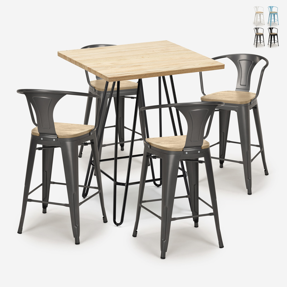 Conjunto Mesa e 4 Bancos p/Cozinha Café. Bar 60x60cm Mason Top Light