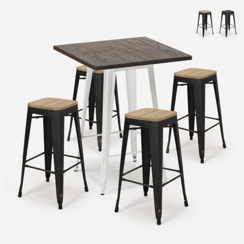 Conjunto de Mesa e 4 Cadeiras p/Café, Bar, Restaurante, 60x60cm, Bent White Promoção