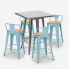 Conjunto de Mesa c/4 Bancos / Cadeiras p/Cozinha Café ou Esplanada 60x60cm Bucket Steel Modelo