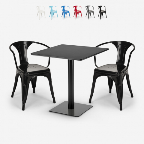 Conjunto mesa 70x70cm 2 cadeiras design industrial Starter Dark