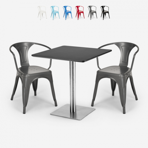 Conjunto 2 cadeiras Tolix mesa 70x70cm bar restaurante Starter Silver