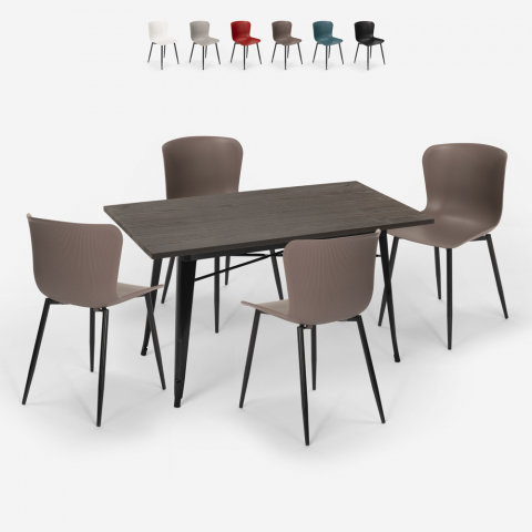 Conjunto mesa de jantar 120x60cm Tolix design industrial 4 cadeiras Ruler